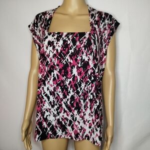 Fashion Bug women's size large pink and black abstract blouse shirt top
